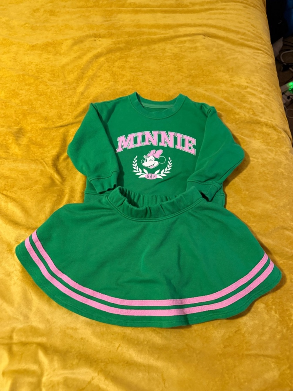 GAP Green and Pink Minnie Sweatshirt & Skort Set